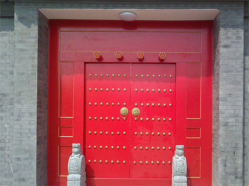 金银川路街道中国传统四合院系列朱红色中式木制大门木作
